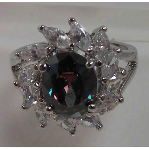 Vintage Sterling Silver Cocktail Ring Mystic Topaz Simulated Diamond Statement - Picture 1 of 10